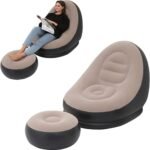 Fauteuil Gonflable Pliable avec Repose-Pieds – Canapé Paresseux Confort Intérieur & Extérieur