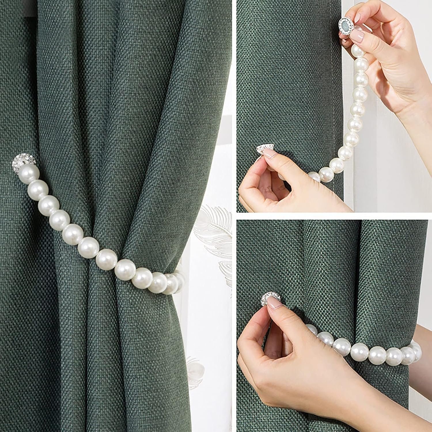 Embrasses de Rideau Magnétiques avec Perles – Pack de 2 ou 4 – Attaches Décoratives Sans Perçage